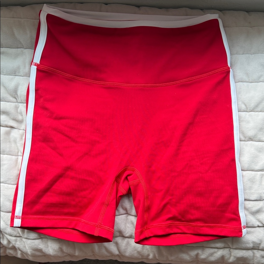 FORM Women's Red High-Rise Bike Shorts with White Side Trim
